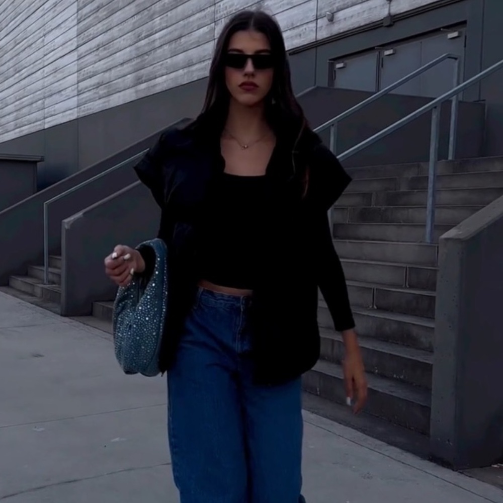 ZARA DIAMANTE OVAL SHAPED DENIM BAG - Picture 11 of 15